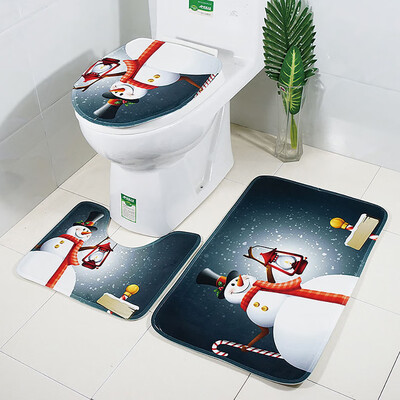 

Tailored Christmas Print Toilet Bathroom Mat Three-Piece Floor Mat Carpet Set