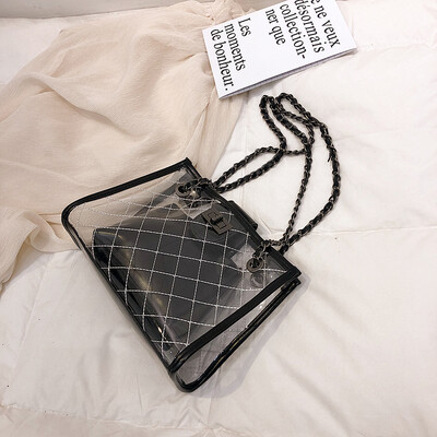 

New bag female 2019 new tide fashion girl jelly transparent white rhombic chain shoulder slung small square bag