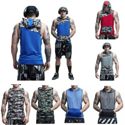 

Mens Muscle Hoodie Tank Top Bodybuilding Gym Workout Sleeveless Vest T-shirt