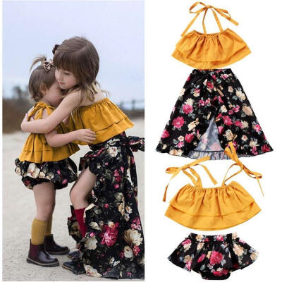 

Cute Toddler Baby Kids Girls Sisters Strap Tops Floral Shorts Dress Outfits Set