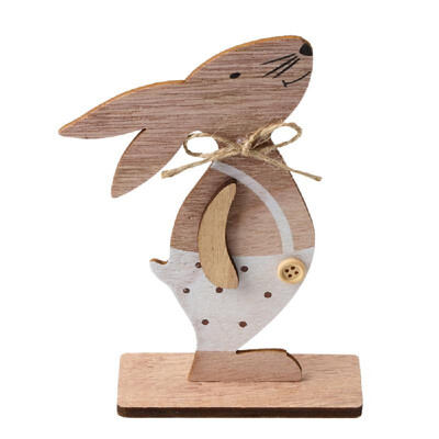 

1PC Wooden Ornaments Rabbits Bunny Table Stand Tags With Easter Egg Ribbon DIY Wood Crafts for Home Decorations Easter Party Favor