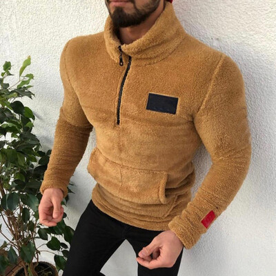 

Toponeto Mens New Style Zipper Pure-Colour Sanitary Clothes Fleece Pullover Blouse