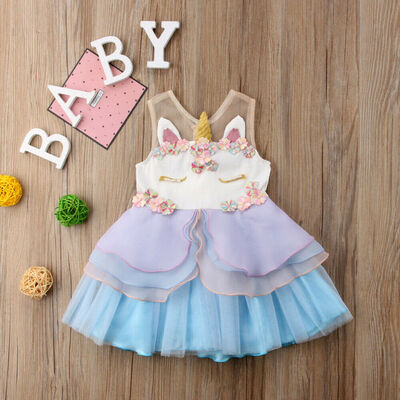 

Flowers Kids Girls Unicorn Chiffon Bridesmaid Party Formal Sleeveless Dress