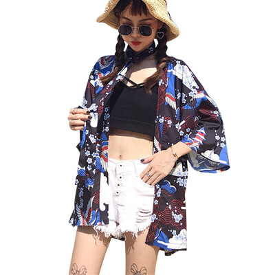 

Vintage Japanese Harajuku Style Coat Kimono Jacket women Japanese Girlfriends kimono Print Beach CardiganChaqueta Mujer