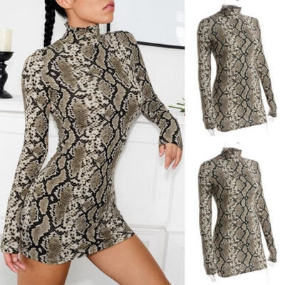 

Fashion Ladies Womens Snake Print Dress Bodycon Party Club Wear Mini Dress