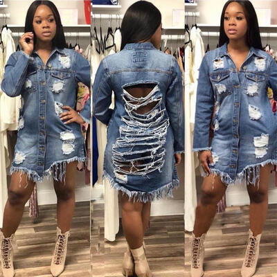 

New Fashion Women Casual Blue Jean Denim Long Sleeve Shirt Tops Blouse Jacket