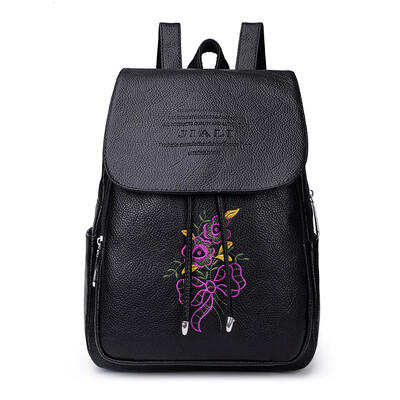 

Litchi Pattern Travel Backpacks Women School Bags PU Leather Large Knapsack