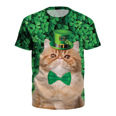 

Nomeni Unisex Men Women StPatricks Day Green Leaf Print Short Sleeve Tee Shirt Top