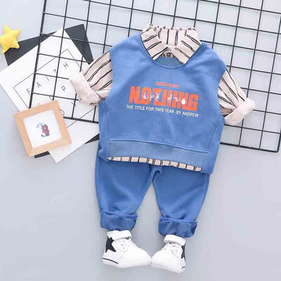 

Autumn Baby Boy Long Sleeve Striped Print Shirt Letters Sleeveless Sweatshirt Trousers Casual Outfits