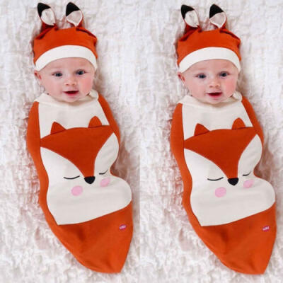 

Fox Baby Sleeping Bags Newborn Infant Blanket Swaddle Wrap Gown 2PCS Outfits Set