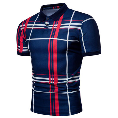 

Men Casual Lattice Short Sleeve Different Frinting Grid T-Shirt
