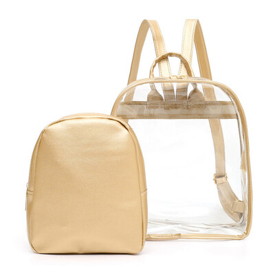 

Tailored 2PCS Womens Ladies Pattern Pure Color Fashion Transparent BackpackSmall Bag