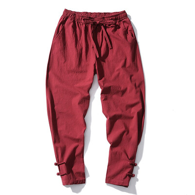 

Gobestart Fashion Men Solid Color Striped Cotton Linen Long Pants Casual Trousers