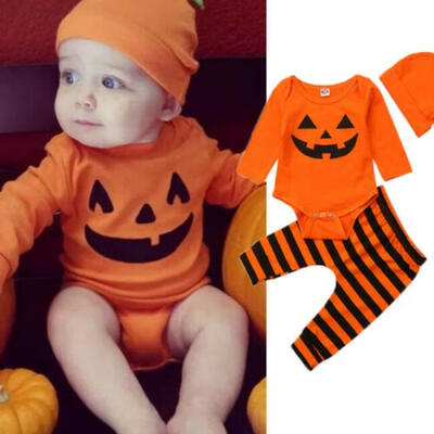 

UK Halloween Newborn Baby Boy Girl Tops Romper Pumpkin Pants Hat Outfits Clothes