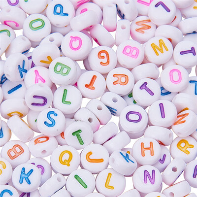 

PH PANDAHALL 1000 PCS 7mm Oblate Acrylic Letter Beads White Alphabet Beads with Colorful Letters