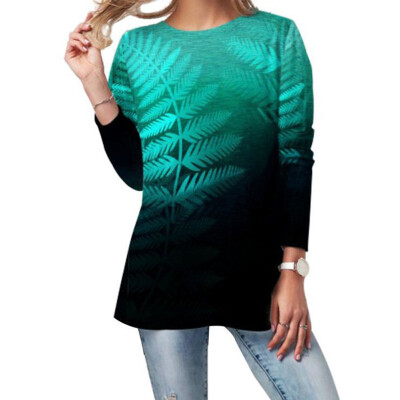 

2019 New Women Fashion Leaf Printng O-neck Long sleeve Loose Sweatshirt