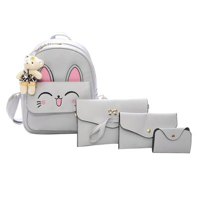 

4PCSSet New Women PU Rabbit Ears Backpack Shoulder Bag Handbag Clutch Bag