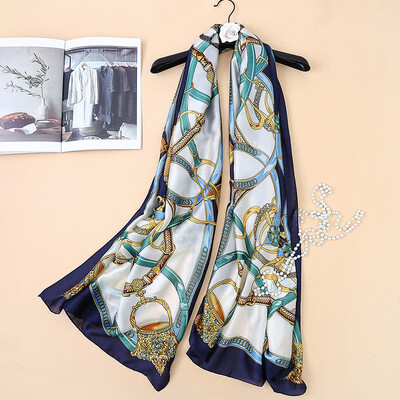 

French elegant chain simulation silk scarf spring&autumn silk long scarf shawl