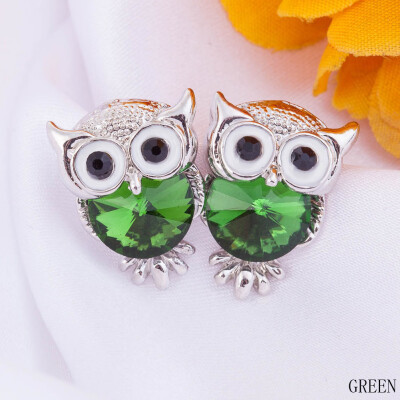 

Colorful Crystal Women Girls Charms Owl Stud Earrings Cute Jewelry Personality White Gold Color Ear Accessories