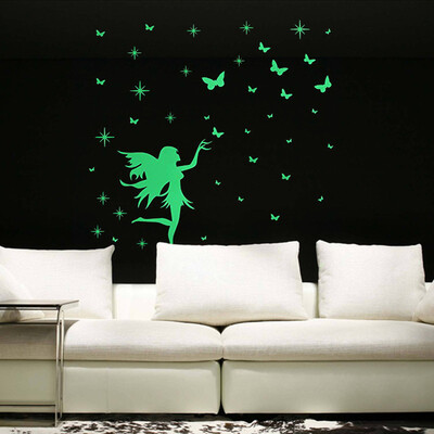 

Gobestart Butterfly Girl Fairy Luminous Cartoon Kids Removable Vinyl Wall 3D Sticker