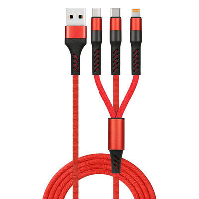 

3 In 1 Multi Charging Charger Cable With USB Tpye-C Micro USB Lightning For Android IPhone - 1M