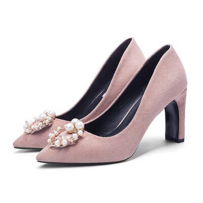 

Rose Womens Ladies Flock Pearl Crystal Super Square High Heels Sandals Roman Shoes