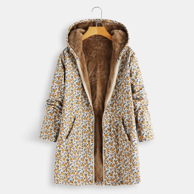 

Tailored Women Plus Size Winter Warm Vintage Floral Print Asymmetrical Hooded Outwearcoat