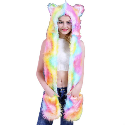 

Toponeto Women Christmas Faux Fur Coat Stage Costumes Nightclub Dancer Outwear Hat