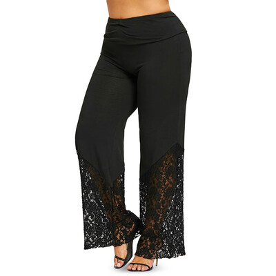 

Trendy High Waist Patch Floral Women Wide-leg Long Pants