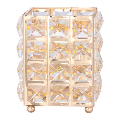 

Elegant Metal Crystal Makeup Brush Storage Tube Cosmetic Pen Box Organizer
