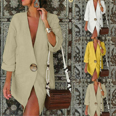 

Women&39s Casual Cotton Linen One Button Work Office Blazer Long Sleeve V Neck Open Front Loose Blazers Jacket