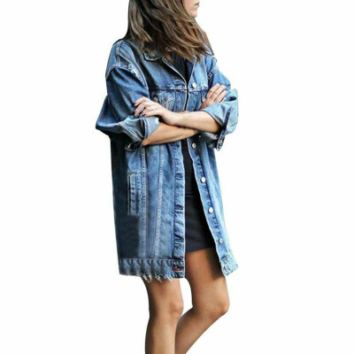 

Women Denim Jeans Buttons Down Long Sleeve Coat Jacket Cardigan Kaftan Pullover