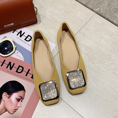 

Single Shoe Lady Summer Soft-soled Soft-soled Shoes Fairy Korean Version Baitie Square Head Shallow Flat-soled Bean Shoes Lady