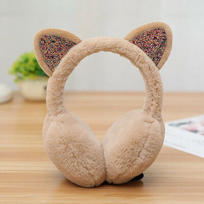 

Women Girl Cat Ear Muffs Earlap Sequin Earmuffs Winter Ear Warmer Earmuffs