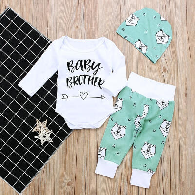 

3pcs Autumn Newborn Baby Boy Cotton Bodysuit RomperLong Cartoon Trousers Outfits