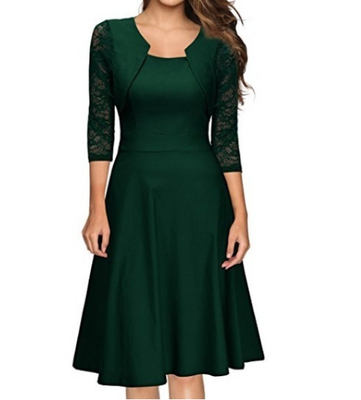 

Pure color middle sleeve dress skirt