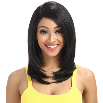

Noble 18 Inch Straight Hair U Part Elastic Lace Synthetic Wigs Cosplay Wig Natural Color 1B Synthetic Lace Wig