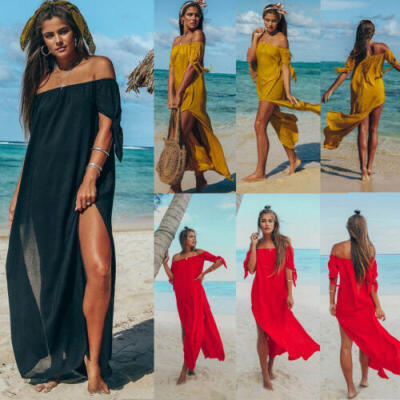 

Womens Maxi Summer Beach Long Dress Off Shoulder Evening Cocktail Party Skirt