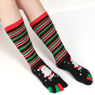 

1 Pair New Fashion Christmas Women Funny Cartoon Printed Toe Socks Cotton Five Fingers Socks