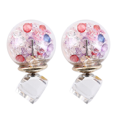 

Crystal Side Selling Fashionable Ear Double with Earrings Earrings Women Novelty Lovely
