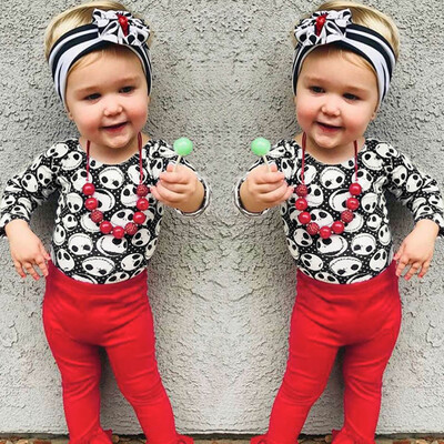 

Newborn Infant Baby Girls Skull Print Romper JumpsuitPants Halloween Outfits