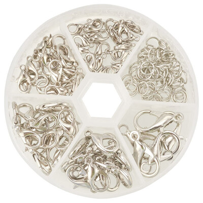 

PH PANDAHALL 1 Box 5 Sizes Alloy Lobster Claw Clasps with 4g 6mm Iron Jump Rings