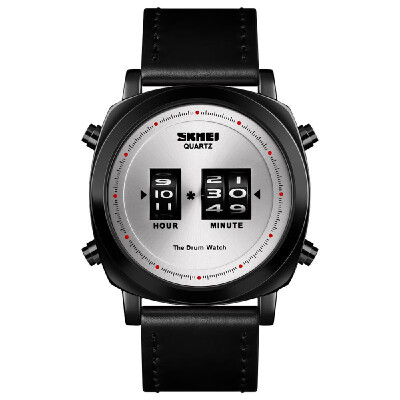 

SKMEI 1519 Man Quartz Watch Creative Rolling Time Display Sport Waterproof 3ATM Leather Watchband Male Wristwatch