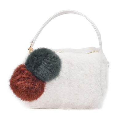

Women Faux Fur Fluffy Ball Chain Cylinder Shape Messenger Bag Shoulder Bag