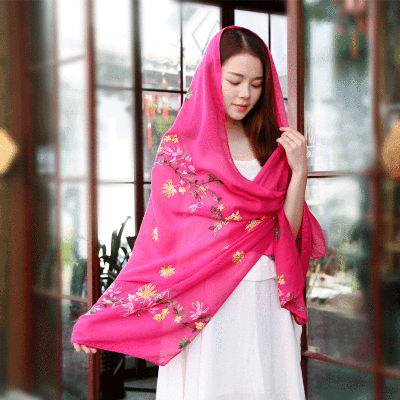 

Embroidered linen flowers Nibel cotton&linen scarf air conditioning sunscreen dual-use spring&summer silk scarf female national wind shawl