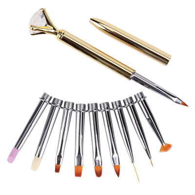 

10in1 Nail Art Rhinestone Painting Brush Set Liner Flower 3D Gradient Dotting Builder Cuticle Remove Acrylic Drawing Pen Changeabl