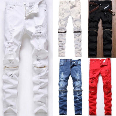 

Fashion Mens Designed Ripped Straight Slim Fit Biker Denim Jeans Trousers Casual Skinny Pants