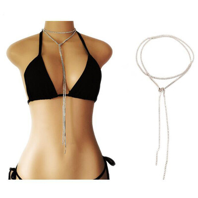 

Glamour Female Necklaces Crystal Clavicle Chain Gold Silver Long Necklace Summer Beach Bikini Dress Super Flash bling Jewelry