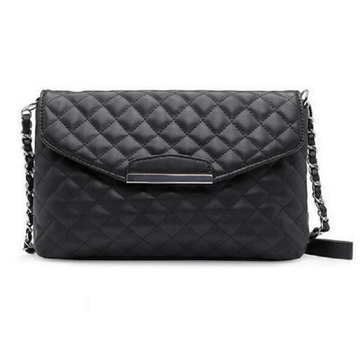 

Vintage Women Quilted Shoulder Bag PU Leather Flap Front Crossbody Envelope Bag Clutch WhiteBlack