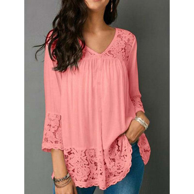 

Plus Size Womens Boho Floral Long Sleeve Blouse Baggy Tops Tunic V Neck T Shirts